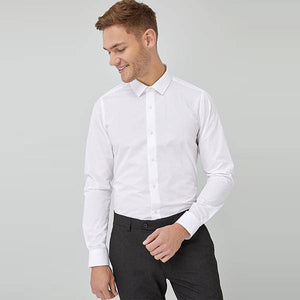 White Skinny Fit Single Cuff Easy Care Shirt - Allsport