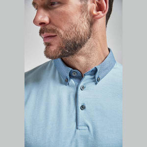 Light Blue Regular Fit Woven Collar Poloshirt - Allsport