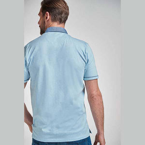 Light Blue Regular Fit Woven Collar Poloshirt - Allsport