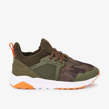 Load image into Gallery viewer, Khaki Camouflage Elastic Lace Trainers (Older) - Allsport
