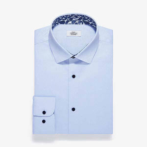 Light Blue Cotton Shirt with Paisley Trim Detail - Allsport