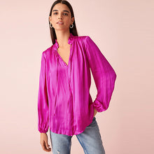 Load image into Gallery viewer, Pink Crinkle Satin Blouse
