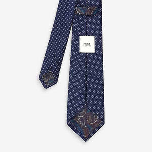 Navy Blue / Paisley Textured Tie With Tie Clip 2 Pack