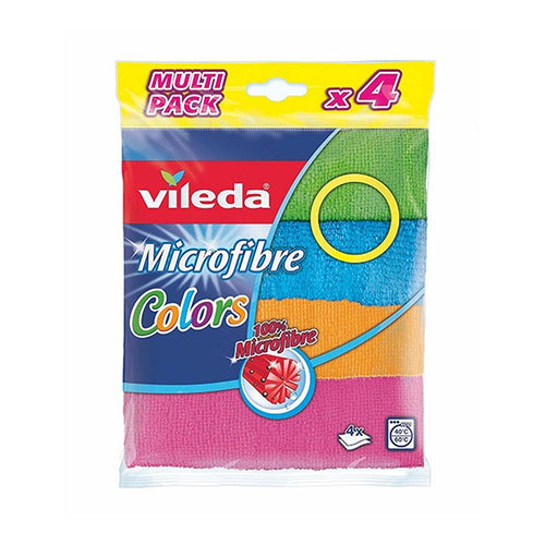 VILEDA MICROFIBRE COLOURS CLOTHS MULTI PACK X 4 - Allsport