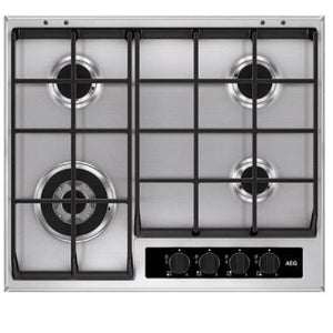AEG 60cm Built-In Gas Hob Inox with 4 Burners and Cast Iron Support - Allsport