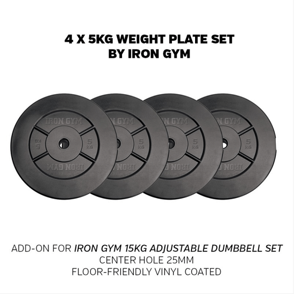 IRON GYM® 20kg Plate Set, 5kg x 4 - Allsport