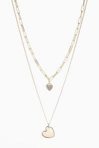 Gold Tone Two Layer Pavé Heart Necklace - Allsport