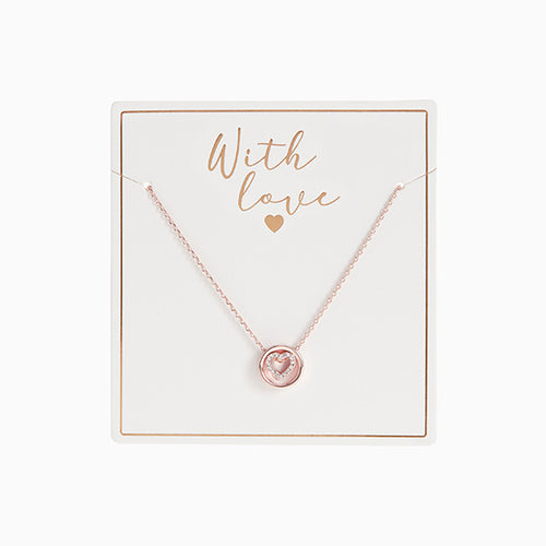 Rose Gold Tone 'With Love' Pavé Heart Necklace - Allsport