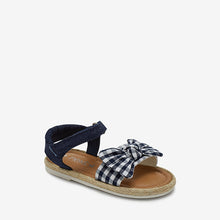 Load image into Gallery viewer, Navy Gingham Espadrille Sandals (Younger Girls) - Allsport
