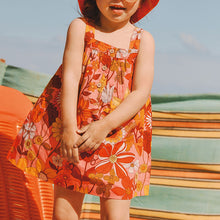 Load image into Gallery viewer, Orange Retro Printed Organic Cotton Sundress (3mths-6yrs) - Allsport
