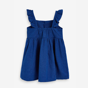 Cobalt Frill Detail Linen Blend Dress (3mths-6yrs) - Allsport