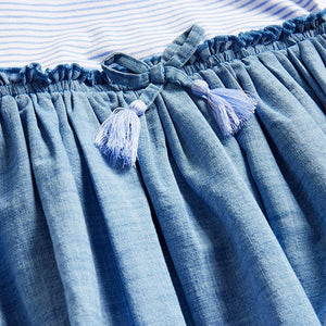 Blue Stripe Broderie Dress (7-10yrs) - Allsport