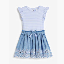 Load image into Gallery viewer, Blue Stripe Broderie Dress (7-10yrs) - Allsport
