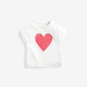 White Shiny Sequin Heart T-Shirt (3-12yrs) - Allsport