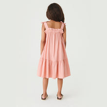 Load image into Gallery viewer, Pink Tiered Linen Blend Dress (3-12yrs) - Allsport
