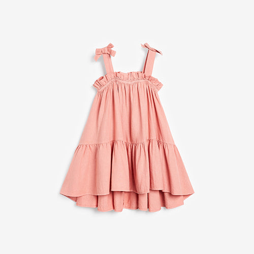 Pink Tiered Linen Blend Dress (3-12yrs) - Allsport