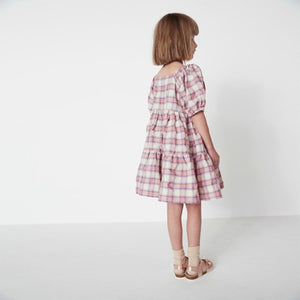 Pink Cotton Check Tiered Dress (3-12yrs) - Allsport