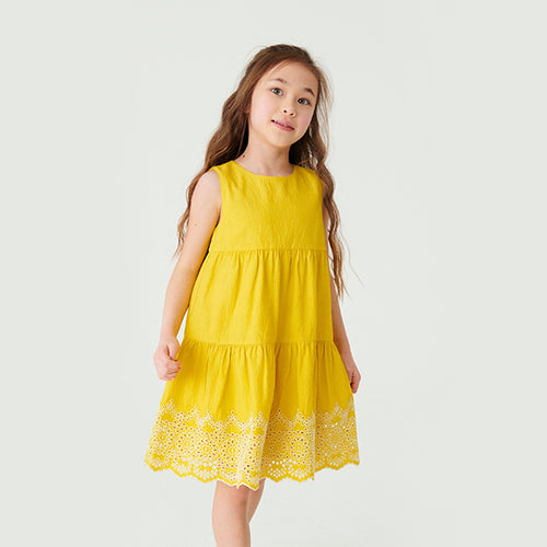 Yellow Broderie Tiered Dress (3-12yrs) - Allsport