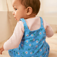 Load image into Gallery viewer, Blue Baby 2 Piece Printed Dungaree And Bodysuit Set (0mths-18mths)
