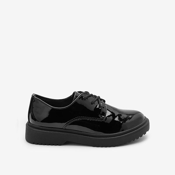 Black Patent School Chunky Lace-Up Shoes (Older Girls)