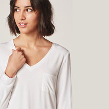 Load image into Gallery viewer, White Premium V-Neck Long Sleeve Top

