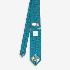 Teal Blue Textured Tie With Tie Clip