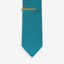 Load image into Gallery viewer, Teal Blue Textured Tie With Tie Clip
