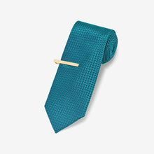 Load image into Gallery viewer, Teal Blue Textured Tie With Tie Clip
