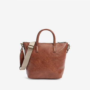 Tan Brown Plait Detail Strap Shopper Bag - Allsport