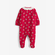 Load image into Gallery viewer, Red/Cream Floral With Collar 2 Pack Sleepsuits (0mth-18mths)
