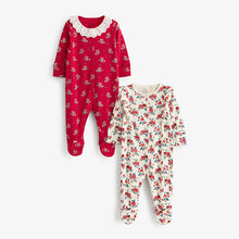 Load image into Gallery viewer, Red/Cream Floral With Collar 2 Pack Sleepsuits (0mth-18mths)

