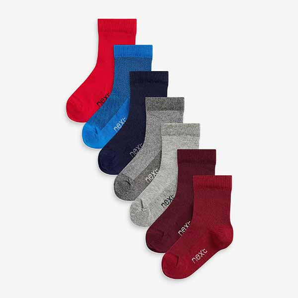 Red/ Grey/ Blue 7 Pack Cotton Rich Socks