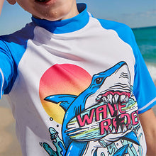 Load image into Gallery viewer, Blue Shark Short Sleeve Sunsafe Rash Vest (3-12yrs)
