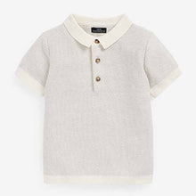 Load image into Gallery viewer, Ecru White Short Sleeve Textured Polo Shirt (3mths-5yrs)
