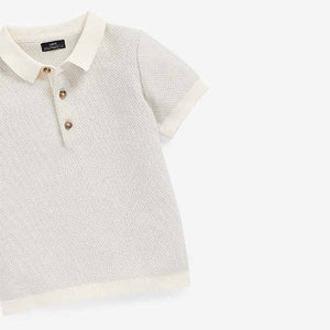 Ecru White Short Sleeve Textured Polo Shirt (3mths-5yrs)