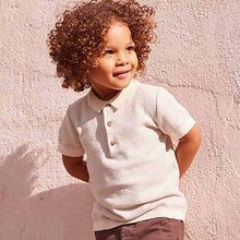 Load image into Gallery viewer, Ecru White Short Sleeve Textured Polo Shirt (3mths-5yrs)

