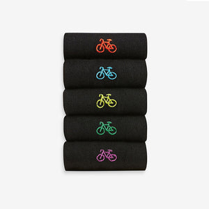 Black Bike 5 Pack Embroidered Socks