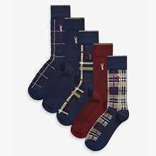 Load image into Gallery viewer, 5 Pack Navy Check Pattern Socks
