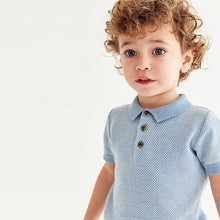 Load image into Gallery viewer, Light Blue Short Sleeve Textured Polo Shirt (3mths-5yrs)
