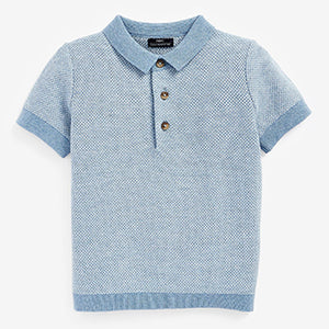 Light Blue Short Sleeve Textured Polo Shirt (3mths-5yrs)