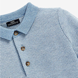 Light Blue Short Sleeve Textured Polo Shirt (3mths-5yrs)