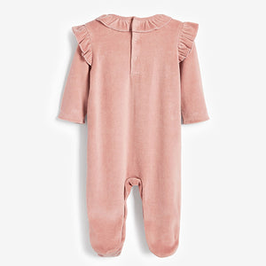 Pink Frill Baby Velour Sleepsuit (first size-18mths)