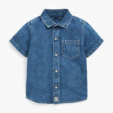 Load image into Gallery viewer, Blue Short Sleeve Denim Shirt (3mths-5yrs)
