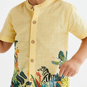 Yellow Printed Short Sleeve Grandad Collar Shirt (3mths-5yrs)