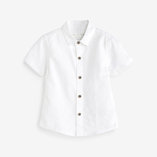 White Short Sleeve Linen Shirt (3mths-5yrs)