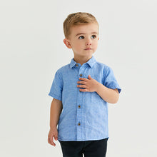 Load image into Gallery viewer, Blue Short Sleeve Linen Shirt (3mths-5yrs)
