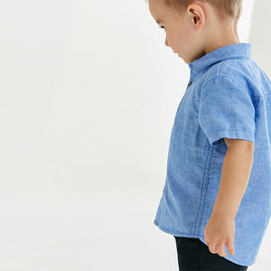 Blue Short Sleeve Linen Shirt (3mths-5yrs)