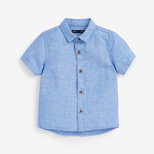 Blue Short Sleeve Linen Shirt (3mths-5yrs)