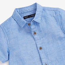Load image into Gallery viewer, Blue Short Sleeve Linen Shirt (3mths-5yrs)

