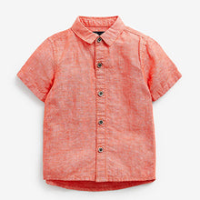 Load image into Gallery viewer, Coral Orange Short Sleeve Linen Shirt (3mths-5yrs)
